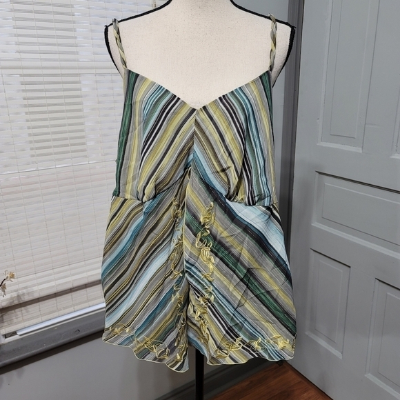 Lane Bryant Embroidered Split Double Chiffon Babydoll Cami - Green / Blue - Picture 2 of 8
